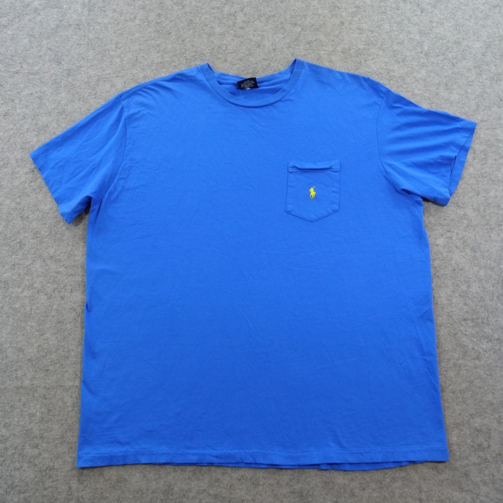 Polo Ralph Lauren Shirt Mens XXL 2XL Blue Pocket T-Shirt Yellow Pony Logo 90s